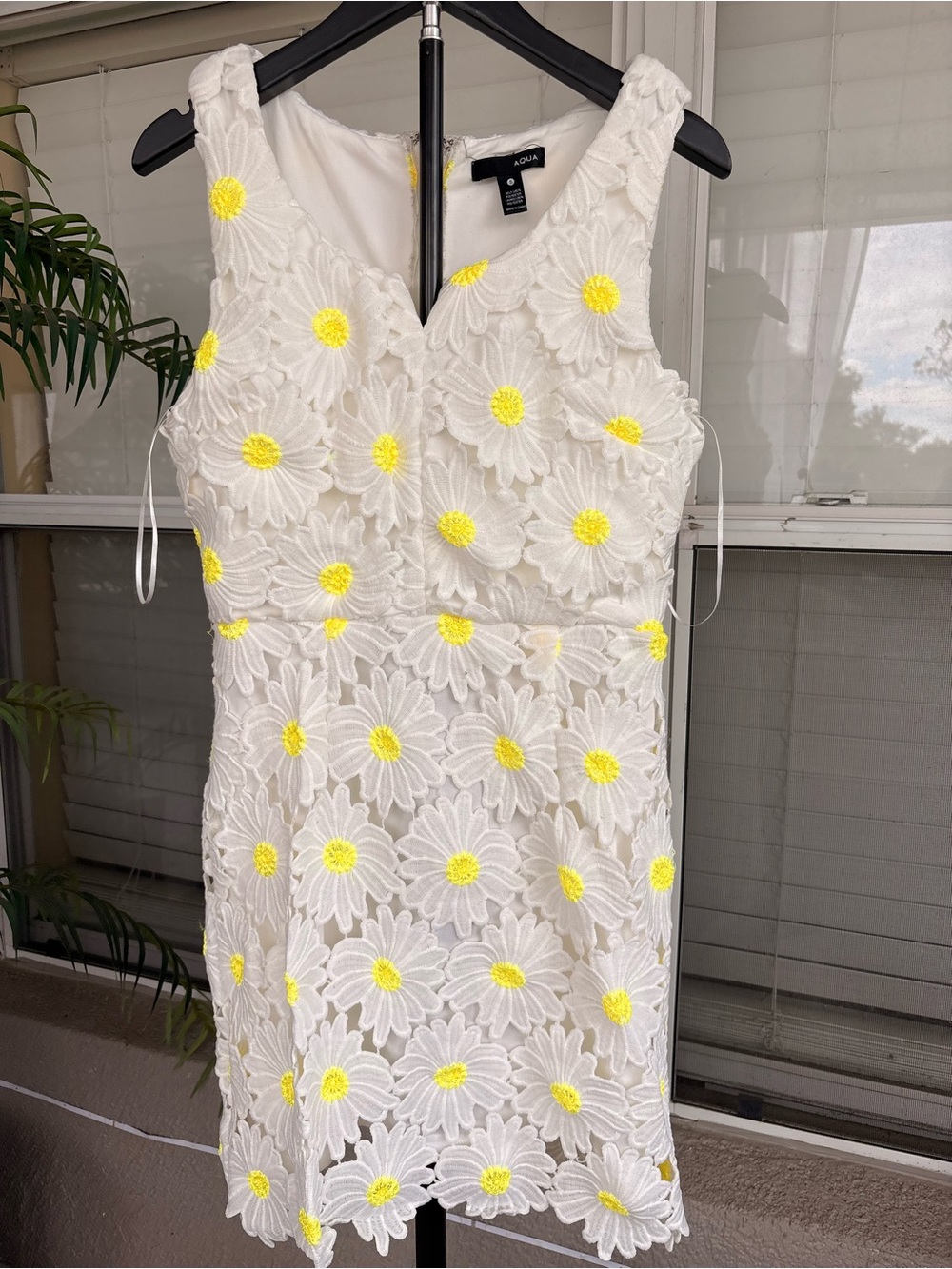 Aqua White Daisy Lace Mini Dress with Yellow Centers